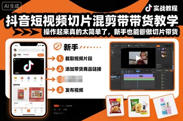 抖音短视频切片混剪带货教学，操作起来真的太简单了，新手也能做切片带货-小二项目网
