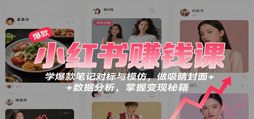 小红书赚钱课：学爆款笔记对标与模仿，做吸睛封面 + 数据分析，掌握变现秘籍-小二项目网
