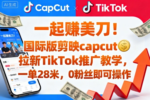 一起賺美刀！国际版剪映capcut拉新TikTok推广教学，一单28米，0粉丝即可操作（附推广入口和教学）-小二项目网