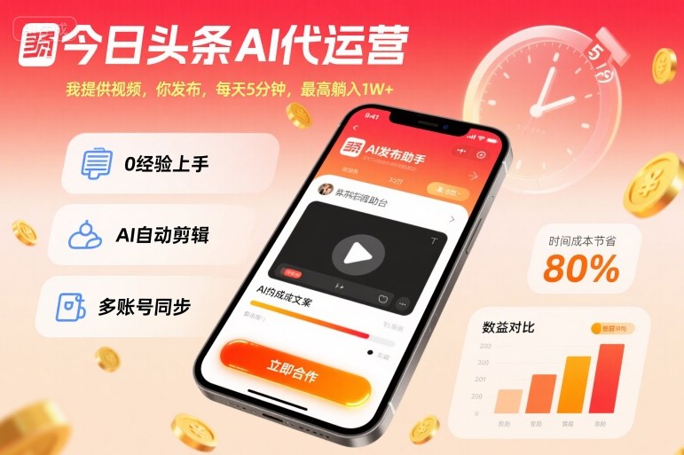 今日头条AI代运营，我提供视频，你发布，每天5分钟，最高躺入1W+【揭秘】-小二项目网