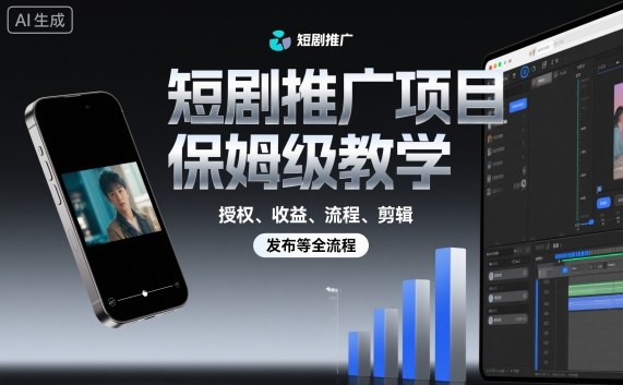 短剧推广项目保姆级教学，授权、收益、流程、剪辑，发布等全流程-小二项目网