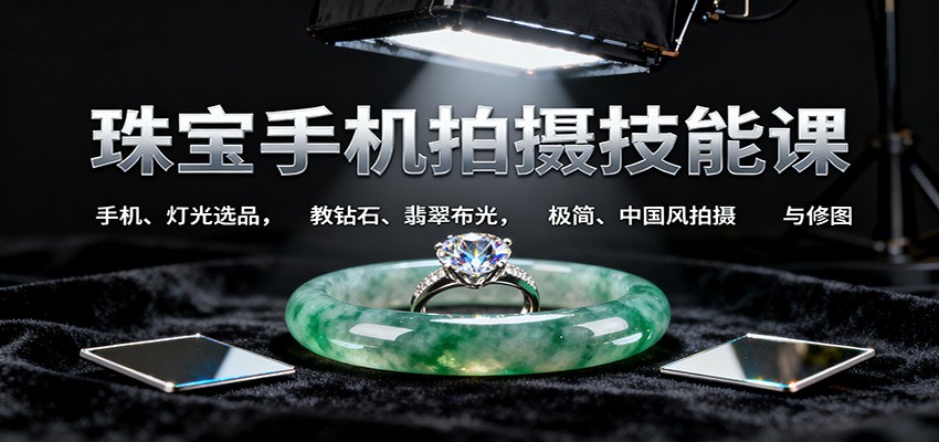 珠宝手机拍摄技能课:手机、 灯光选品，教钻石、翡翠布光，极简、中国风拍摄与修图-小二项目网