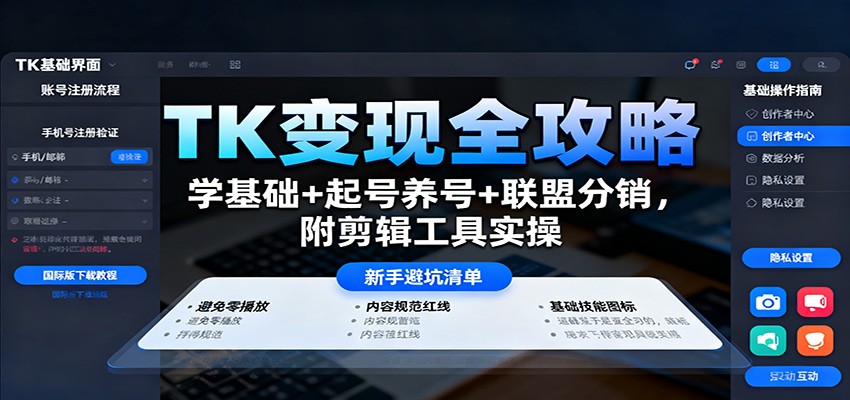TK变现全攻略：学基础+起号养号+联盟分销，附剪辑工具实操-小二项目网