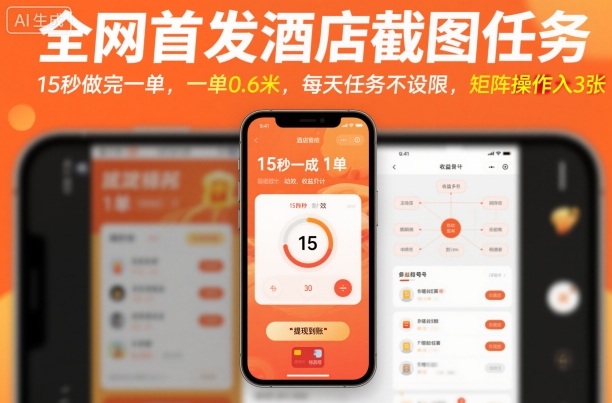 全网首发酒店截图任务，15秒做完一单，一单0.6米，每天任务不设限，矩阵操作日入3张【揭秘】-小二项目网