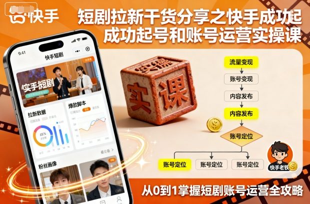 短剧拉新干货分享之快手成功起号和账号运营实操课-小二项目网