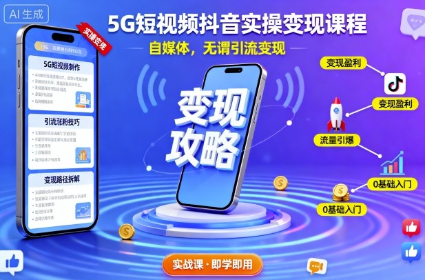 5G短视频抖音实操变现课程，自媒体，无谓引流变现-小二项目网