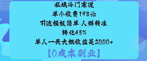 私域冷门赛道:单个收费198米引流模板简单人群精准转化45%单人一天大概收益是1k+-小二项目网