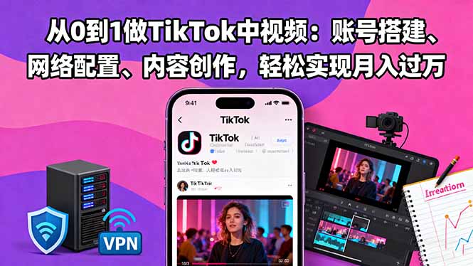 （16461期）从0到1做TikTok中视频：账号搭建、网络配置、内容创作，轻松实现月入过万-小二项目网