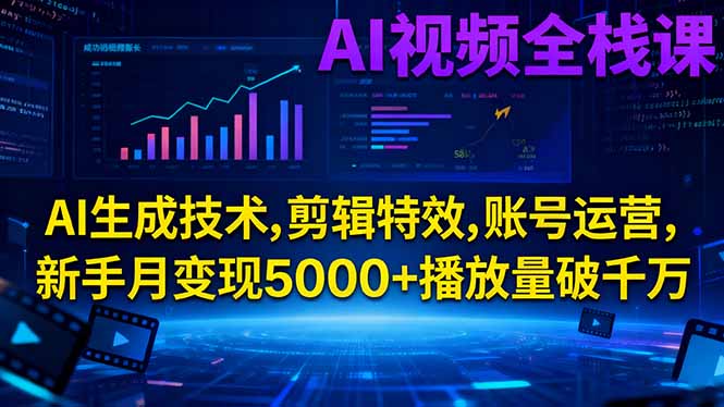 （16603期）AI视频全栈课:AI生成技术,剪辑特效,账号运营,新手月变现5000+播放量破千万-小二项目网