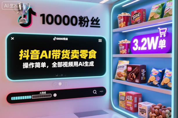 抖音AI带货卖零食，操作简单，全部视频用AI生成，一万粉丝，卖了3.2W单-小二项目网