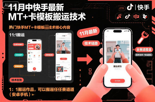 11月中快手最新MT+卡模板搬运技术，1：1搬运作品，可以搬运任何赛道（安卓手机）-小二项目网