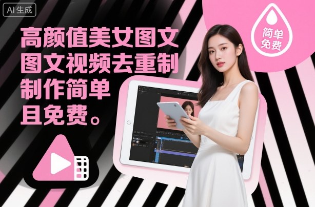 高颜值美女图文视频去重制作教学，制作简单且免费-小二项目网