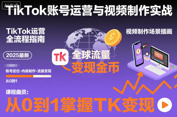 2025最新TikTok账号运营与视频制作实战全流程，从0到1掌握TK变现（含11月最新TK搬运技术）-小二项目网