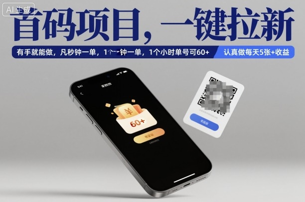 首码项目，一键拉新，有手就能做，几秒钟一单，1个小时单号可60+，认真做每天5张+收益【揭秘】-小二项目网