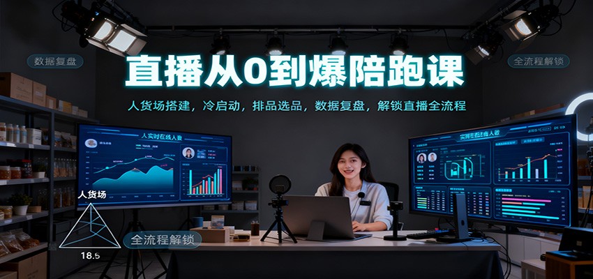 直播从0到爆陪跑课：人货场搭建，冷启动，排品选品，数据复盘，解锁直播全流程-小二项目网
