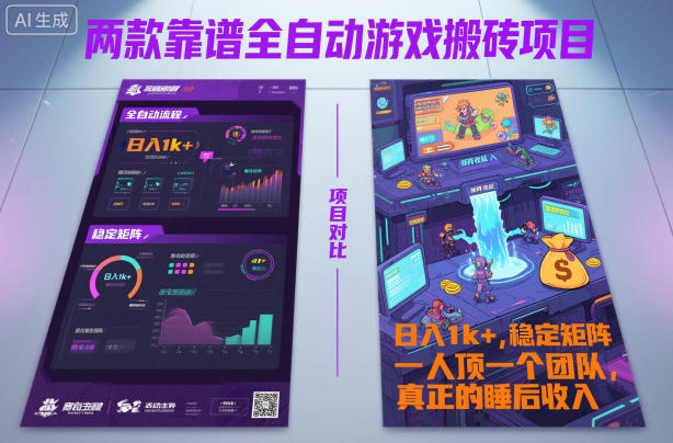 两款靠谱全自动游戏搬砖项目，日入1k+，稳定可矩阵，一人顶一个团队，真正的睡后收入【揭秘】-小二项目网