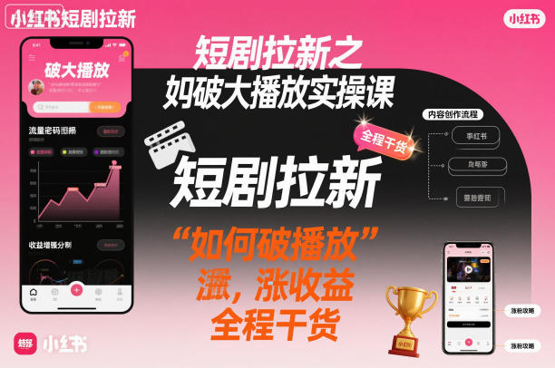 短剧拉新之小红书如何破大播放实操课，如何破播放，涨收益，全程干货-小二项目网