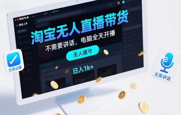 淘宝无人直播带货，不需要出镜，不需要讲话，电脑全天开播，轻松上手，日入1k+【揭秘】-小二项目网