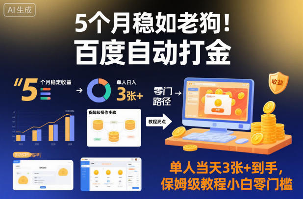 5个月稳如老狗！百度自动打金，单人当天3张+到手，保姆级教程小白零门槛【揭秘】-小二项目网