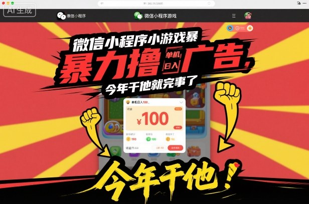 微信小程序小游戏暴力撸广告，单机日入100，今年干他就完事了-小二项目网