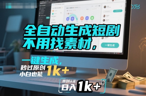 全自动生成短剧，不用找素材，不用剪辑，一键生成，秒过原创，小白也能轻松日入1k+【揭秘】-小二项目网