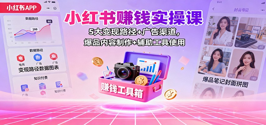 小红书赚钱实操课：5大变现路径+广告渠道，爆品内容制作+辅助工具使用-小二项目网