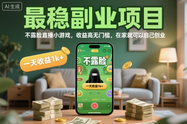 最稳副业项目，不露脸直播小游戏，收益高无门槛，一天收益1k+，在家就可以自己创业【揭秘】-小二项目网