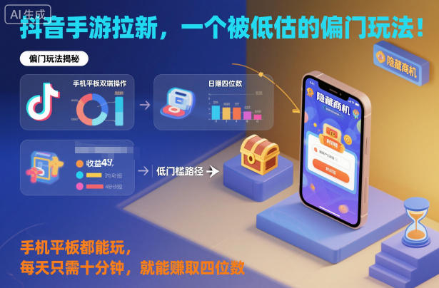 抖音手游拉新，一个被低估的偏门玩法！手机平板都能玩，每天只需十分钟，就能賺取四位数【揭秘】-小二项目网