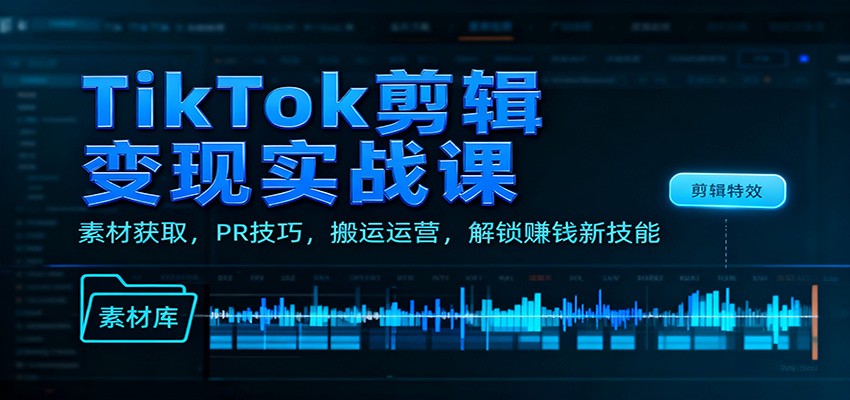 TikTok剪辑变现实战课：素材获取，PR技巧，搬运运营，解锁赚钱新技能-小二项目网