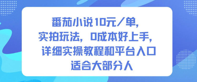 番茄小说10米每单，实拍玩法，0成本好上手，详细实操教程和平台入口适合大部分人-小二项目网