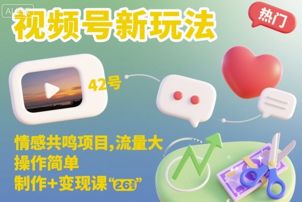 视频号新玩法,情感共鸣项目,流量大,操作简单,制作+变现课-小二项目网