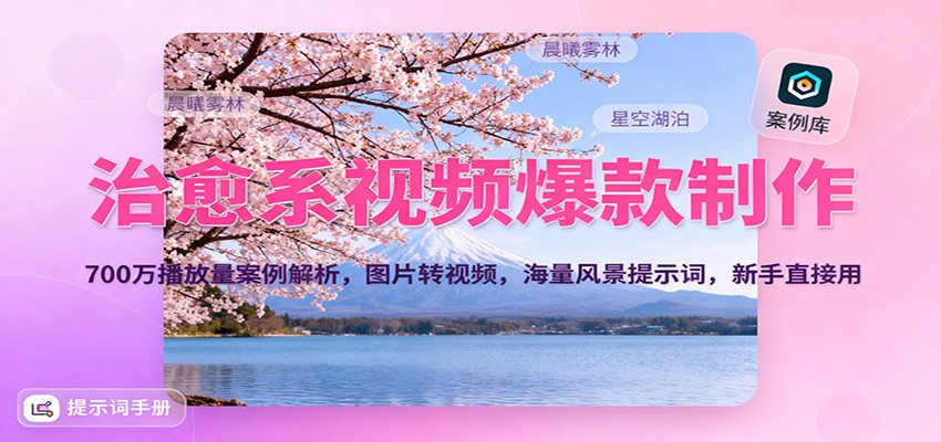 治愈系视频爆款制作，700万播放量案例解析，图片转视频，海量风景提示词，新手直接用-小二项目网