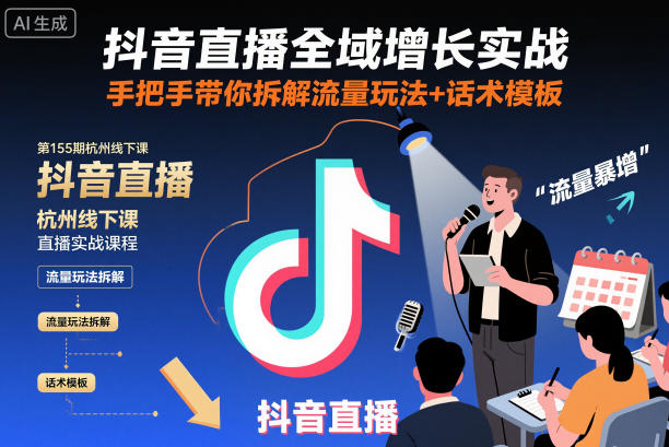 抖音直播全域增长实战第155期杭州线下课，手把手带你拆解流量玩法+话术模板-小二项目网