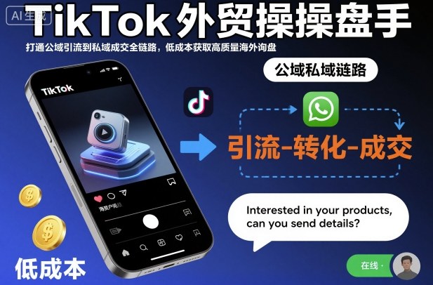 TikTok外贸操盘手，打通公域引流到私域成交全链路，低成本获取高质量海外询盘-小二项目网