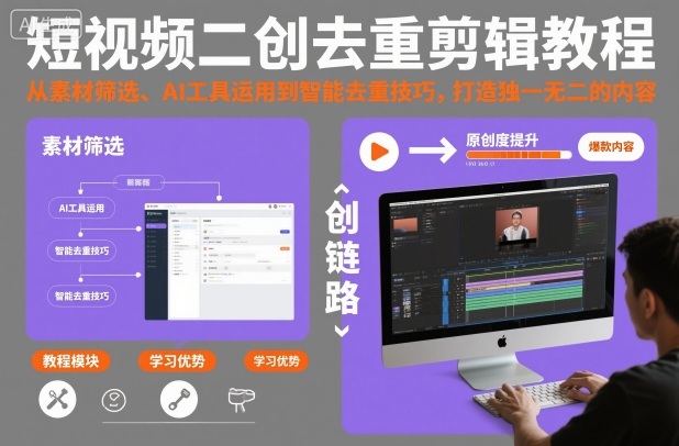 短视频二创去重剪辑教程，从素材筛选、AI工具运用到智能去重技巧，打造独一无二的内容-小二项目网
