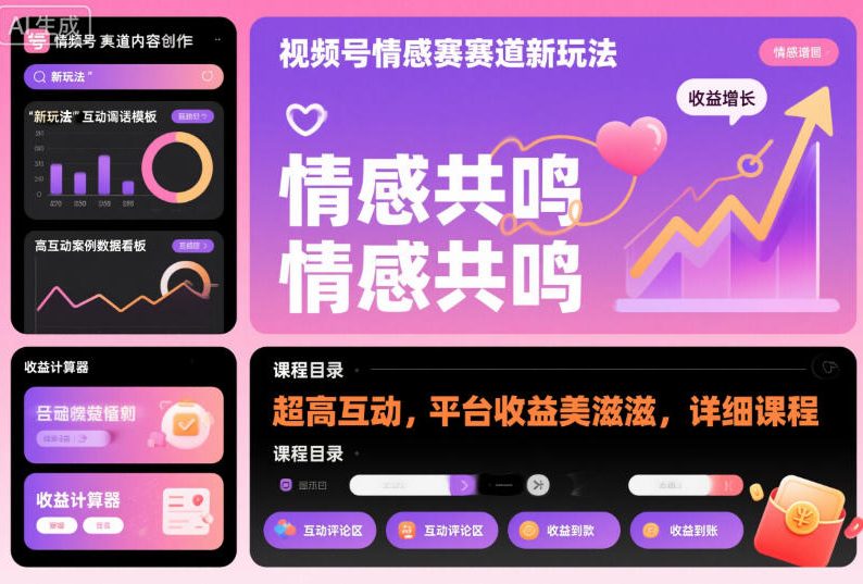 视频号情感赛道新玩法，超高互动，平台收益美滋滋，详细课程-小二项目网