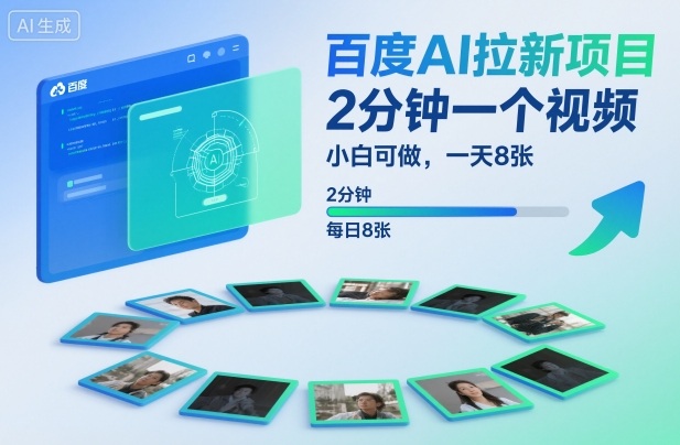 百度AI拉新项目，2分钟一个视频，小白可做，一天8张【附案例+保姆级教程】-小二项目网