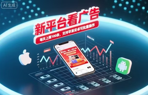 新台看广告，养好机一条5毛到5块，单机日入30到100，支持苹果安卓，可批量操作。-小二项目网