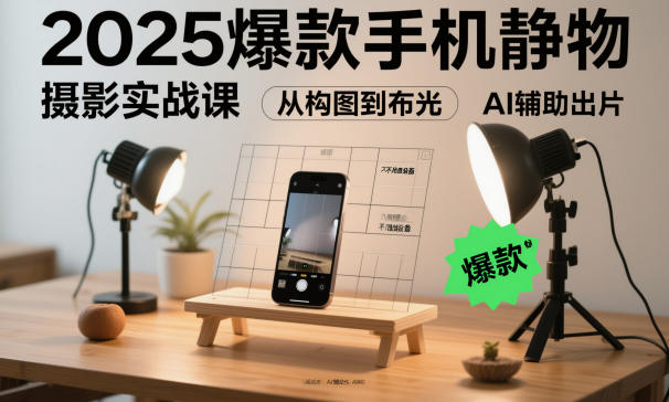 2025爆款手机静物摄影实战课，从构图到布光，不用贵设备，AI辅助出片-小二项目网