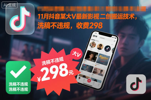 11月抖音某大V最新影视二创搬运技术，洗稿不违规，收费298-小二项目网
