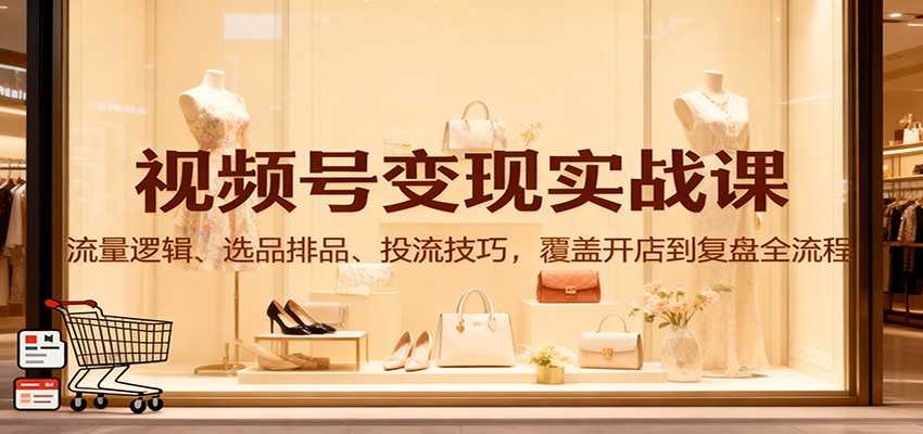 视频号变现实战课：流量逻辑、选品排品、投流技巧，覆盖开店到复盘全流程-小二项目网