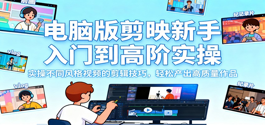 电脑版剪映新手入门到高阶实操，实操不同风格视频的剪辑技巧，轻松产出高质量作品-小二项目网