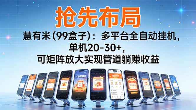 （16757期）【抢先布局】慧有米（99盒子）：多平台全自动挂机，单机20-30+，可矩阵放大实现管道躺赚收益-小二项目网