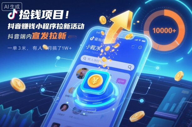 捡钱项目！抖音賺钱小程序拉新活动，抖音端内宣发拉新，一单3米，有人半个月搞了1W+-小二项目网