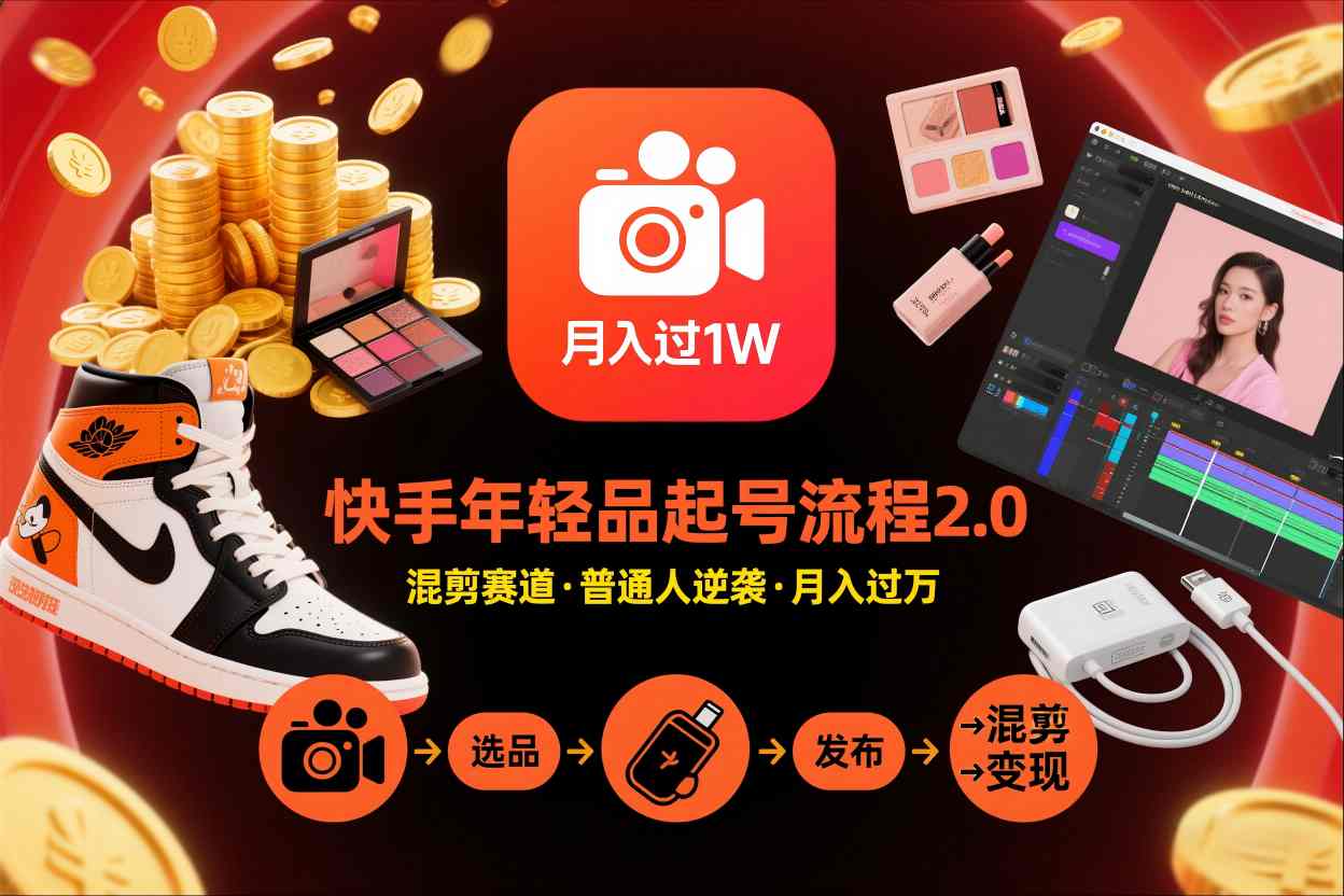 快手短视频带货年轻品起号流程2.0，快手年轻品混剪赛道，普通人也能月入过1W-小二项目网