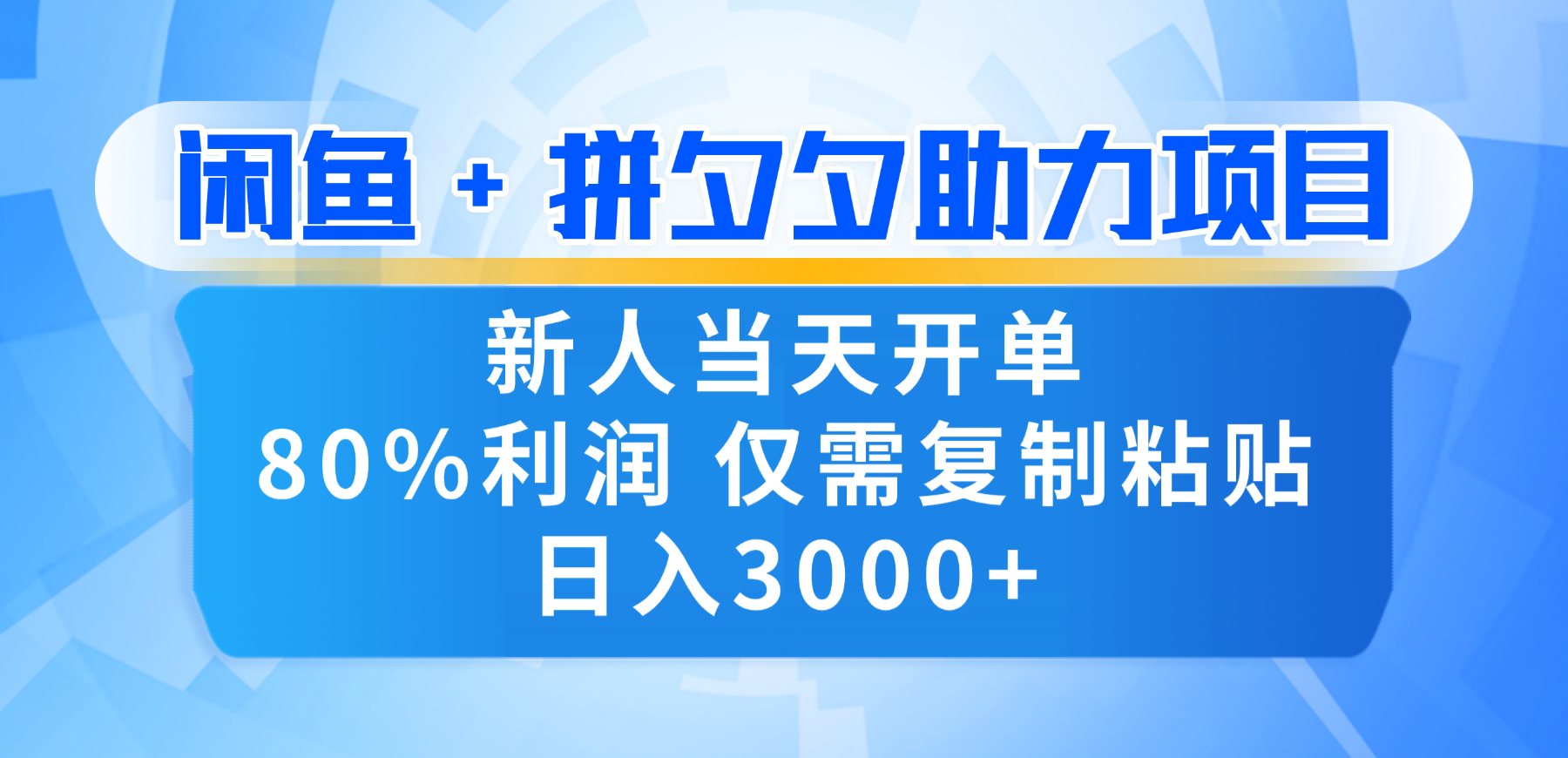 新人闭眼冲！闲鱼 + 拼夕夕套利，80% 纯利当天可开单，复制粘贴日入 3000+-小二项目网