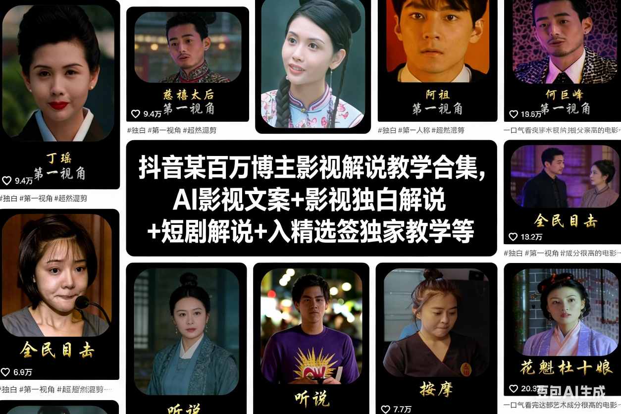 抖音某百万博主影视解说教学合集，AI影视文案+影视独白解说+短剧解说+入精选签独家教学等-小二项目网