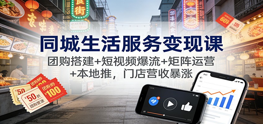 同城生活服务变现课：团购搭建+短视频爆流+矩阵运营+本地推，门店营收暴涨-小二项目网