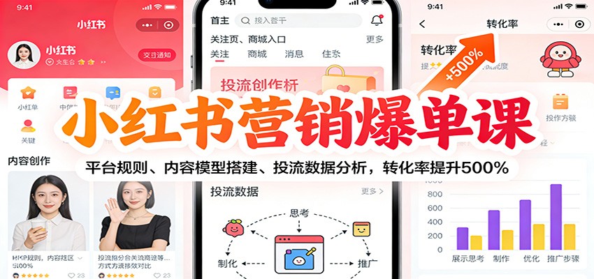 小红书营销爆单课：平台规则、内容模型搭建、投流数据分析，转化率提升500%-小二项目网