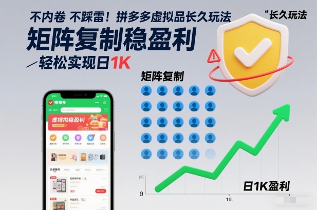 不内卷不踩雷！拼多多虚拟品长久玩法，矩阵复制稳盈利，轻松实现日1K【揭秘】-小二项目网